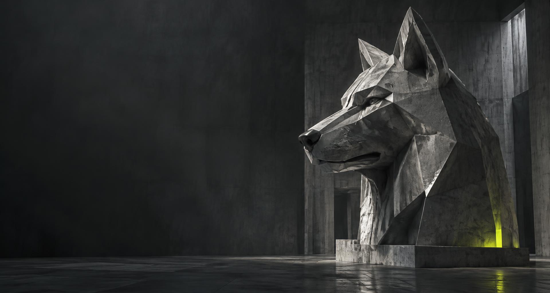 Angular wolf sculpture representing Convicted Wolf Labs